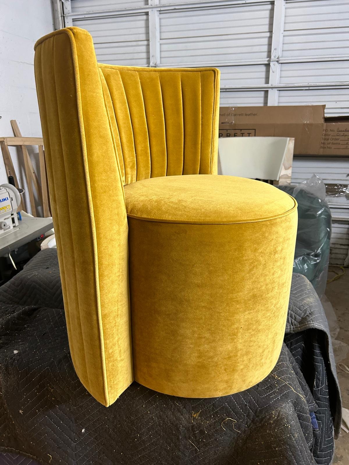 Channel-tufted velvet lounge chair and ottoman